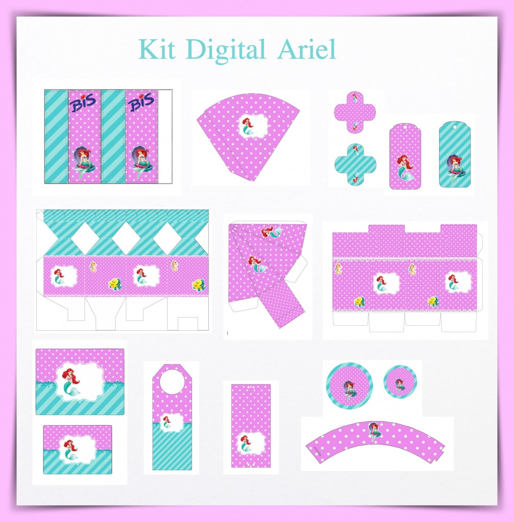Kit digital pequena sereia ariel festa personalizados aniversario menina lembrancinhas rotulos caixinha personalizada 1